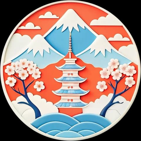 Achievement medal for “Two Weeks in Japan” — red torii-gate coin