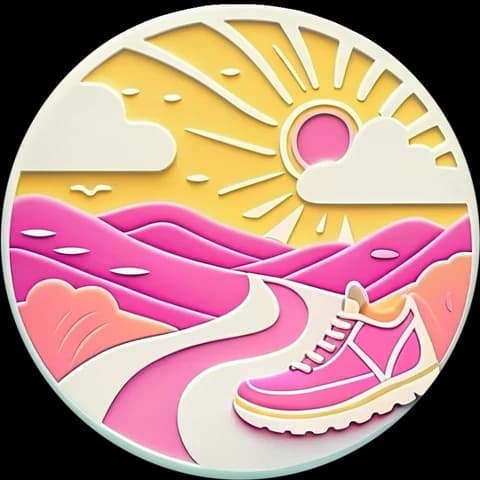 Achievement medal for “Run My First Marathon” — pink mountain trail coin